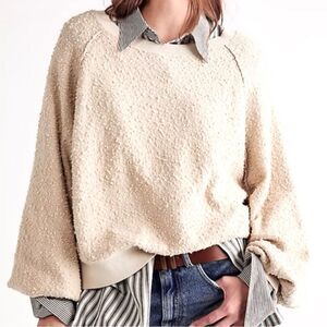 Free People Found My Friend Oversized Pullover  Cream Sweater Top Sweatshirt M